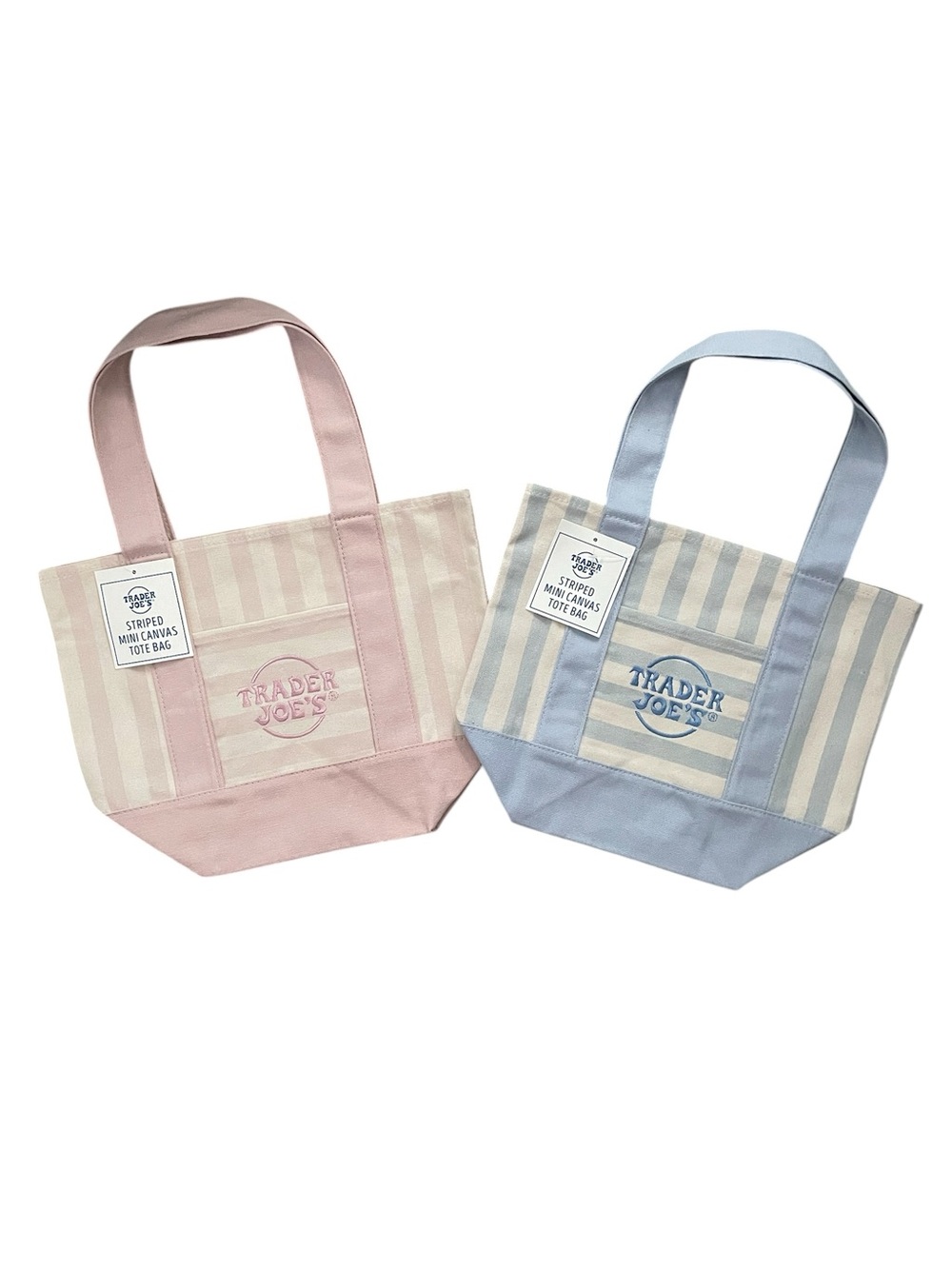 Trader Joe's Striped Mini Canvas Tote Pastel Pink Blue
